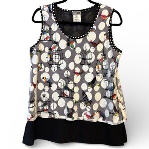 Mesh Tank Top 90s Y2K with Bird Design Sleeveless Top